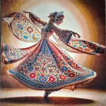 Perski jedwabny obraz tkany z wirującą kobietą – luksusowa dekoracja ścienna inspirowana Isfahanem