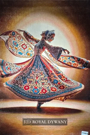 Perski jedwabny obraz tkany z wirującą kobietą – luksusowa dekoracja ścienna inspirowana Isfahanem