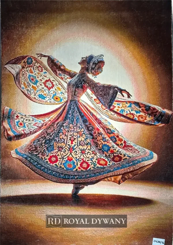 Perski jedwabny obraz tkany z wirującą kobietą – luksusowa dekoracja ścienna inspirowana Isfahanem