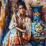 Dywan obrazowy 1700 reed z przędzy modalnej – orientalna kobieta z lampą i wazonem