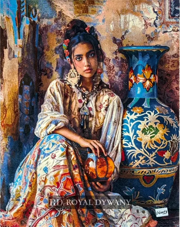 Dywan obrazowy 1700 reed z przędzy modalnej – orientalna kobieta z lampą i wazonem