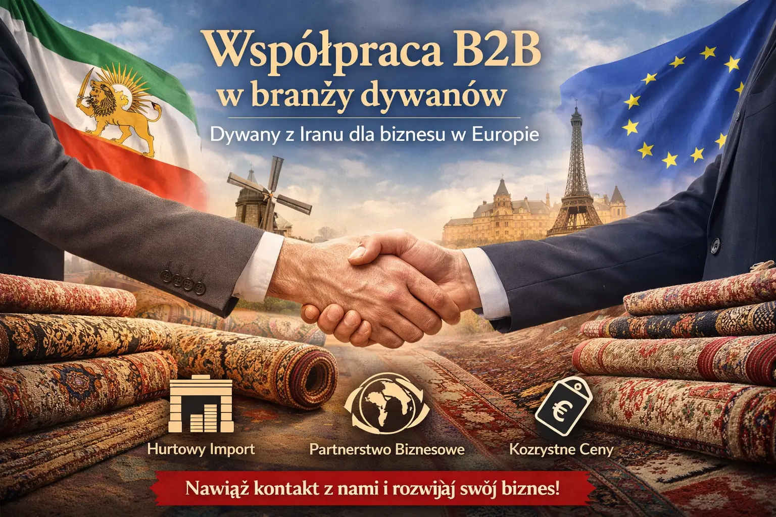 Współpraca B2B w branży dywanów – import dywanów z Iranu do Europy, partnerstwo biznesowe RoyalDywany